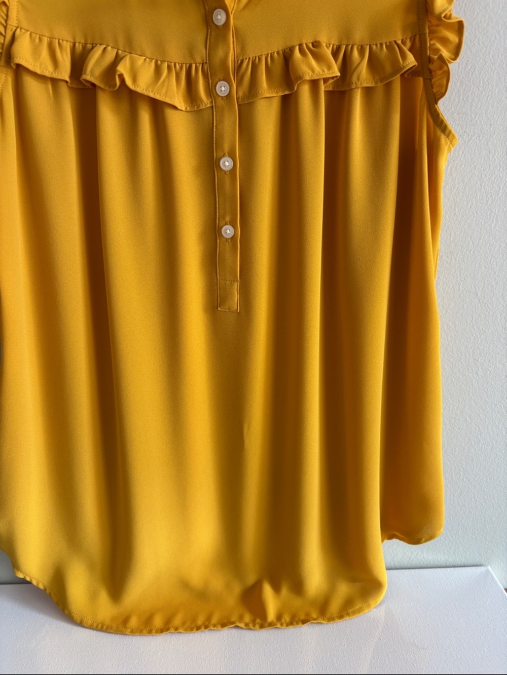 LOFT Mustard Yellow Ruffle Trim Sleeveless Blouse - Picture 4 of 6